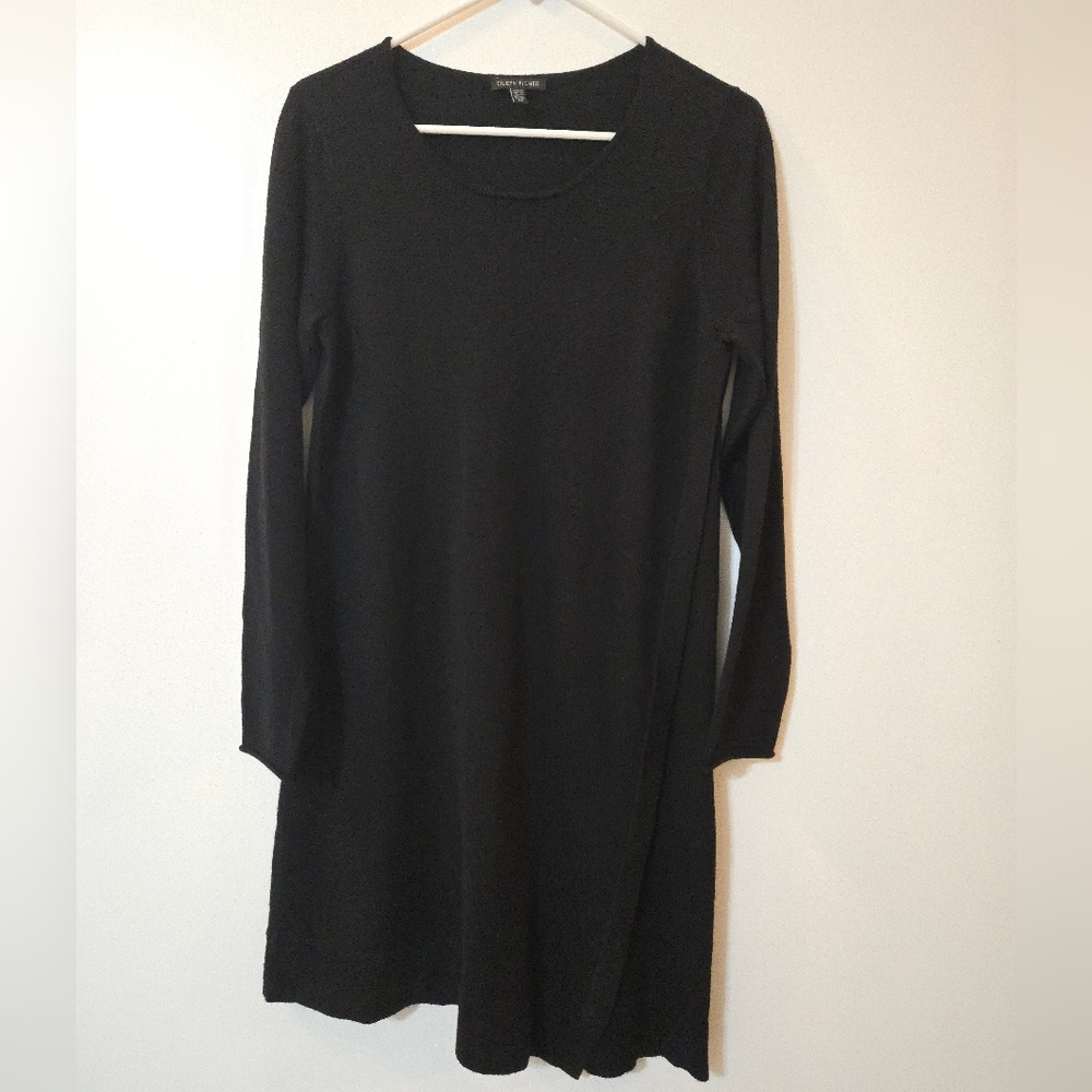Eileen Fisher Merino Jersey Asymmetric Passion Flower Minimalist Dress Size S